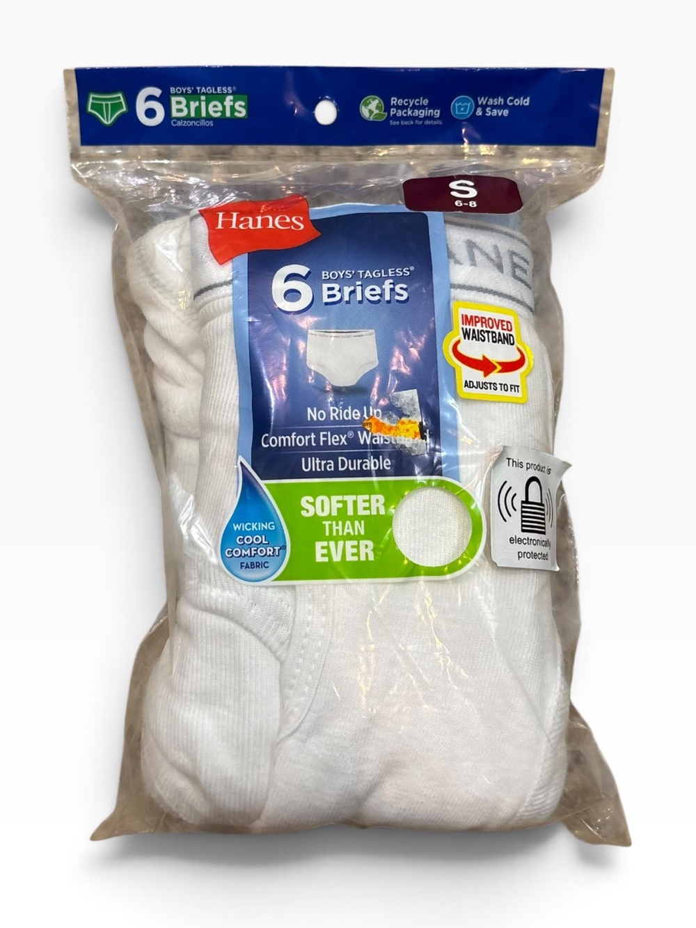 Brand New in Package Hanes Boys Tagless Briefs 6 Pairs White Size Small (6-8)